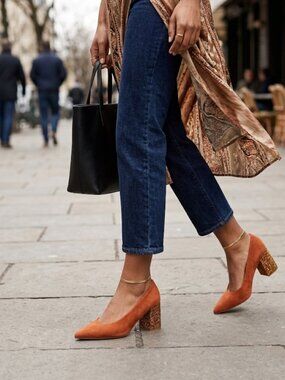 Seychelles Burnt Orange Suede Glittered Block Heel Pumps Comfy Womens Size 8.5